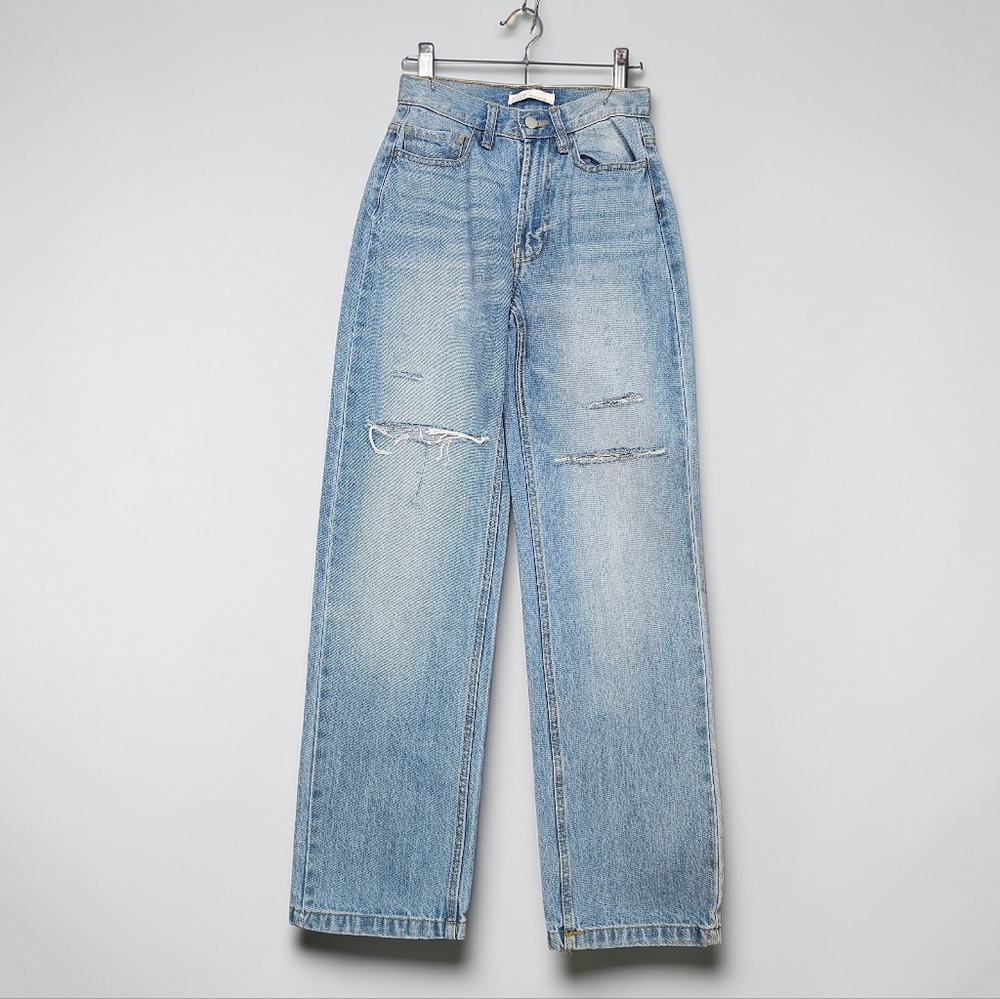 NWT Oak And Fort Mid Light Vintage Wash High Rise Long Length Cotton Size 24